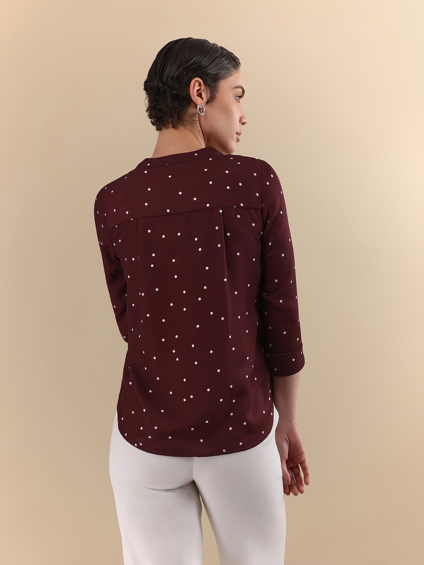 Polka Print Top - Wine & Off-White