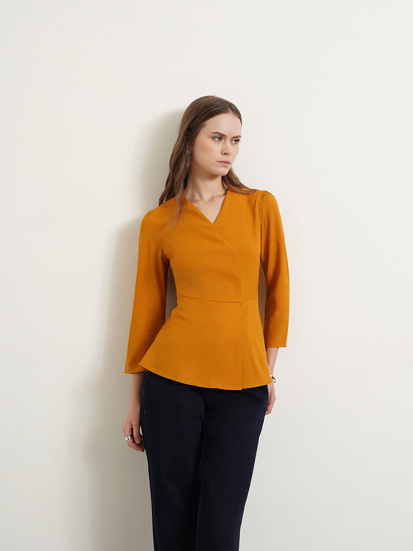 V Neck Bell Sleeves Top - Mustard