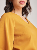 V Neck Bell Sleeves Top - Mustard