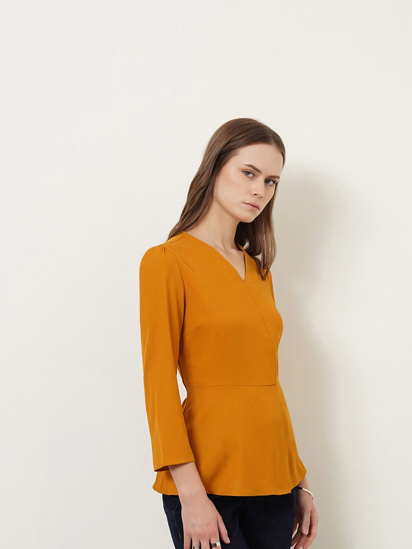 V Neck Bell Sleeves Top - Mustard