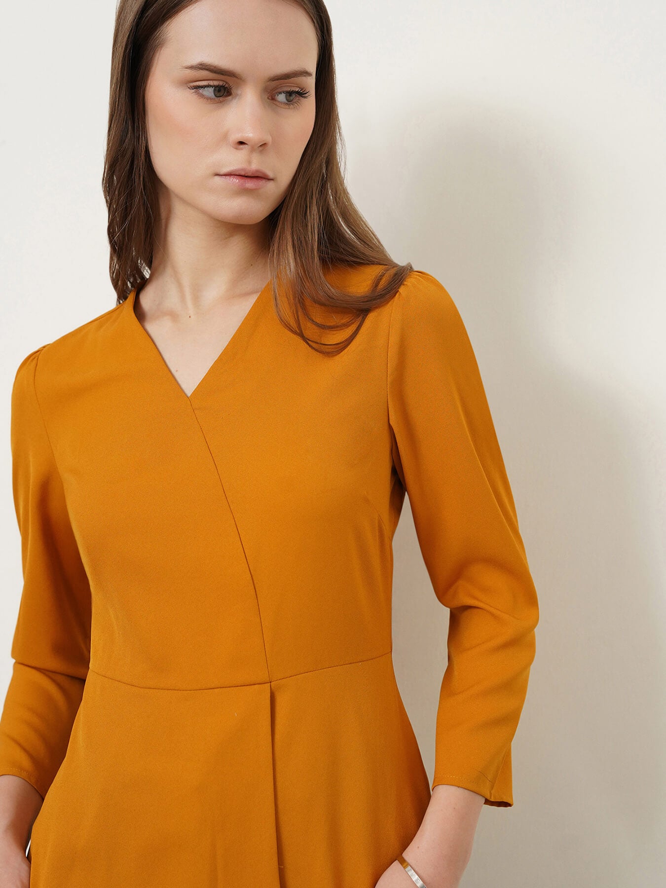 V Neck Bell Sleeves Top - Mustard