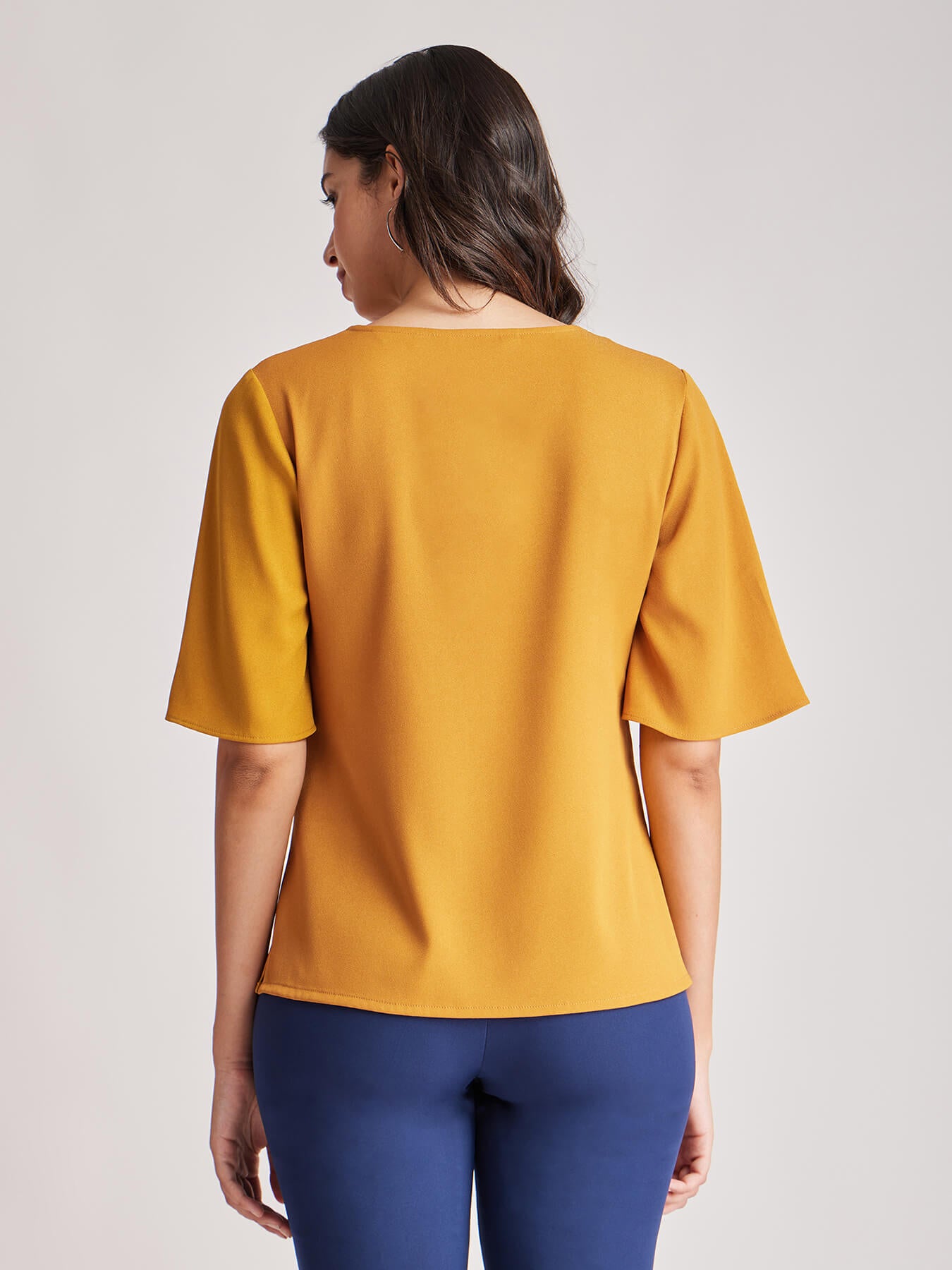 V Neck Bell Sleeves Top - Mustard