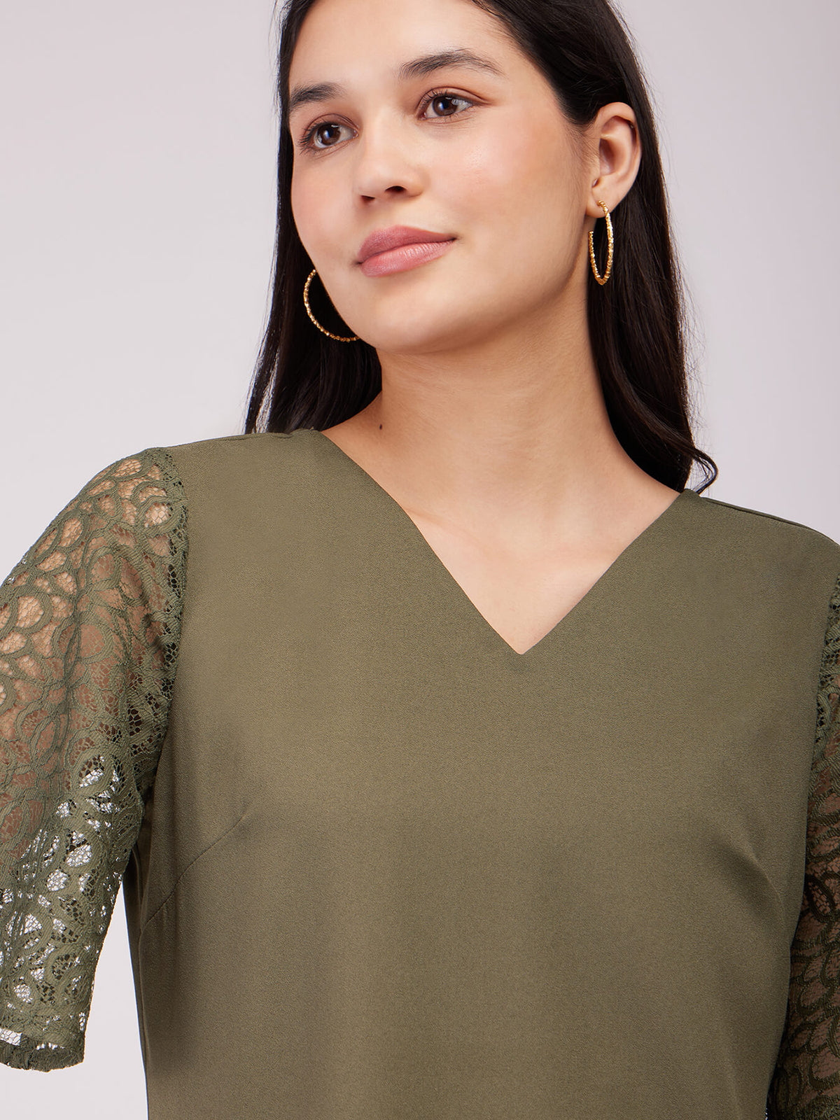 Bell Sleeves Lace Top - Olive