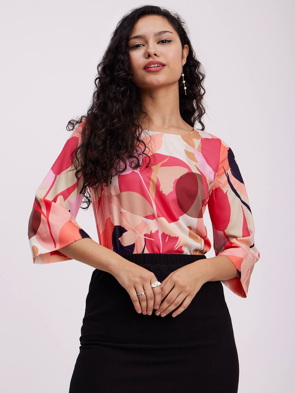 Floral Print Bell Sleeves Top - Multicolour