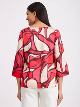 Satin Floral Print Top - Red And Beige