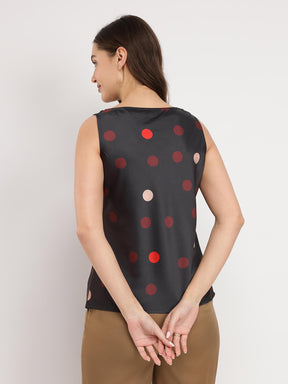 Stretchable Satin Polka Top - Black