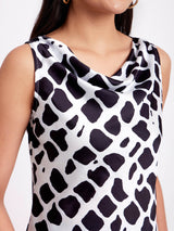 Satin Cowl Neck Top - White And Black