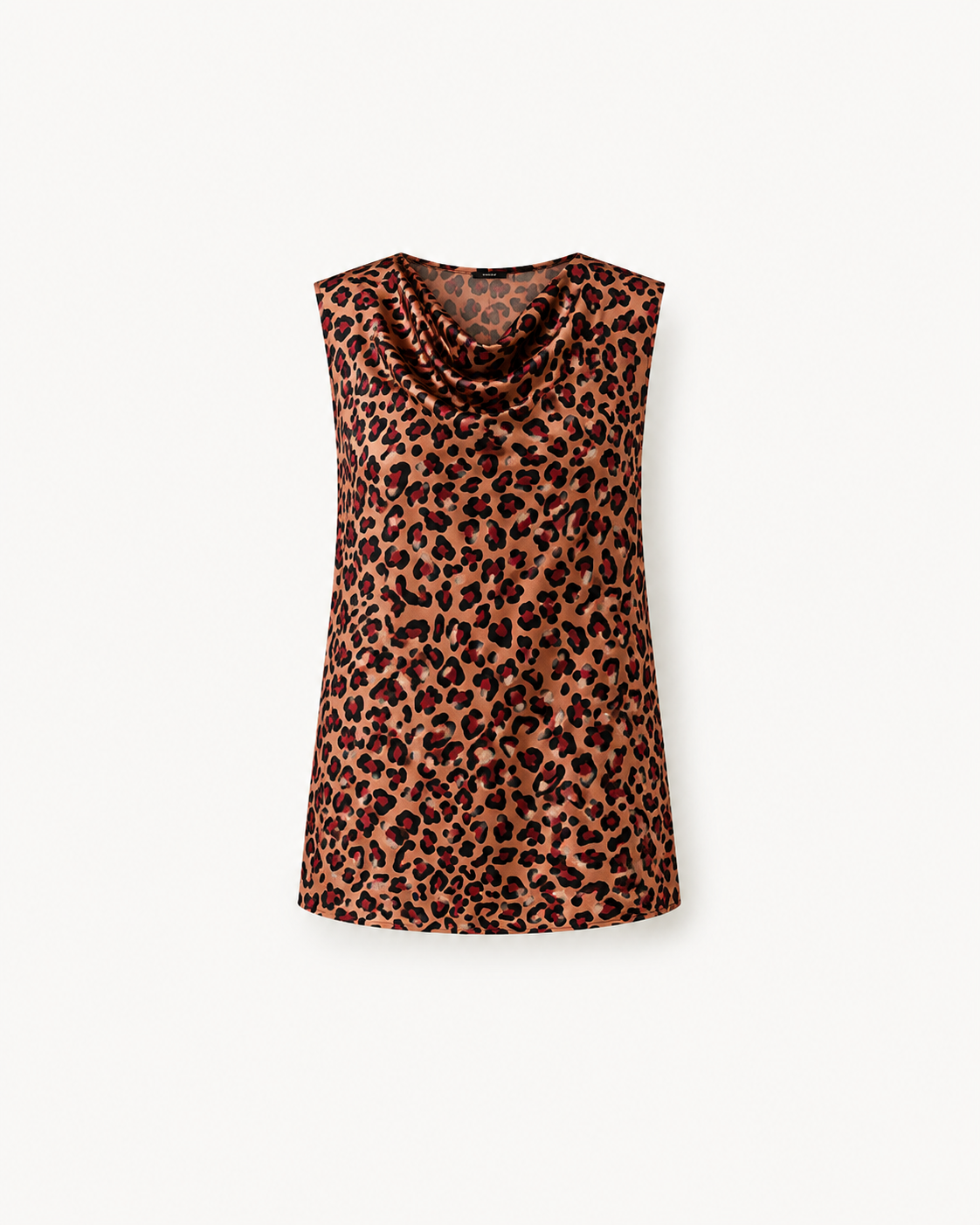 Satin Cowl Neck Top - Brown and Black