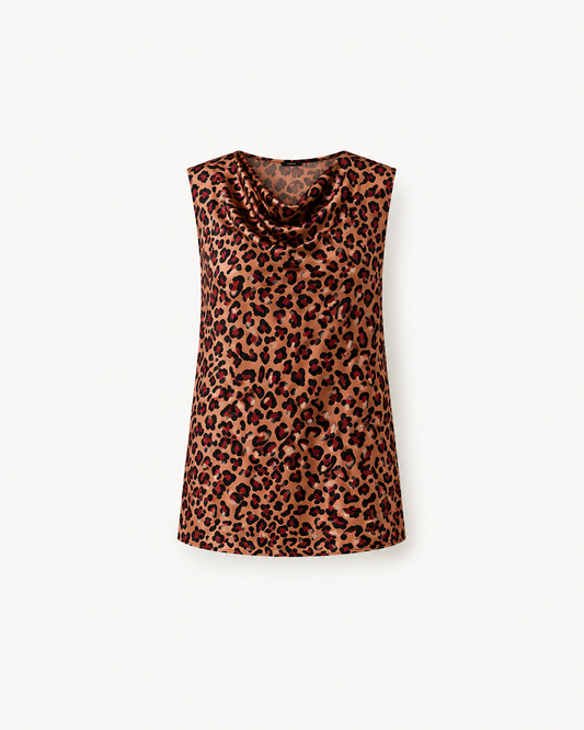 Satin Cowl Neck Top - Brown and Black