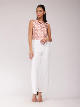 Satin Polka Print Top - Pink And Off White