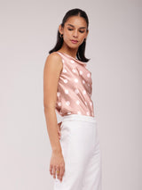 Satin Polka Print Top - Pink And Off White