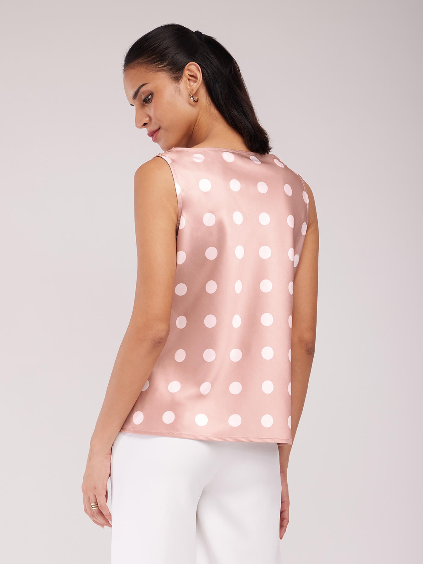 Satin Polka Print Top - Pink And Off White