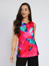 Satin Marble Print Top - Pink
