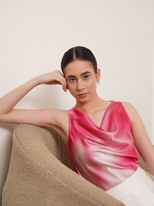 Satin Ombre Top - Pink And White