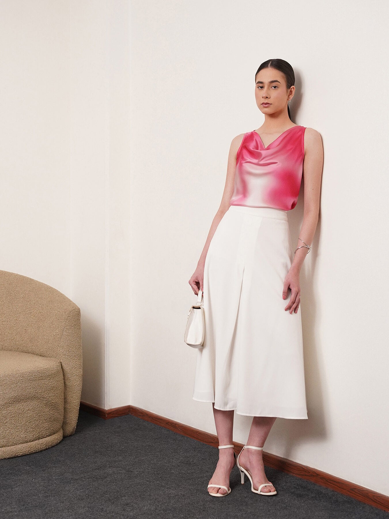 Satin Ombre Top - Pink And White