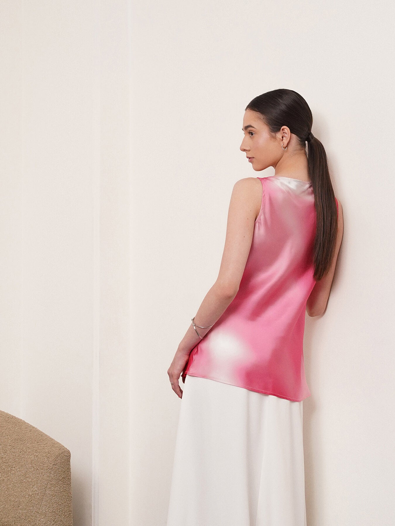 Satin Ombre Top - Pink And White