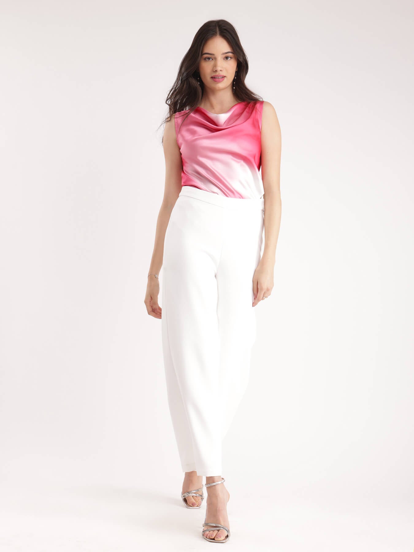 Satin Ombre Top - Pink And White