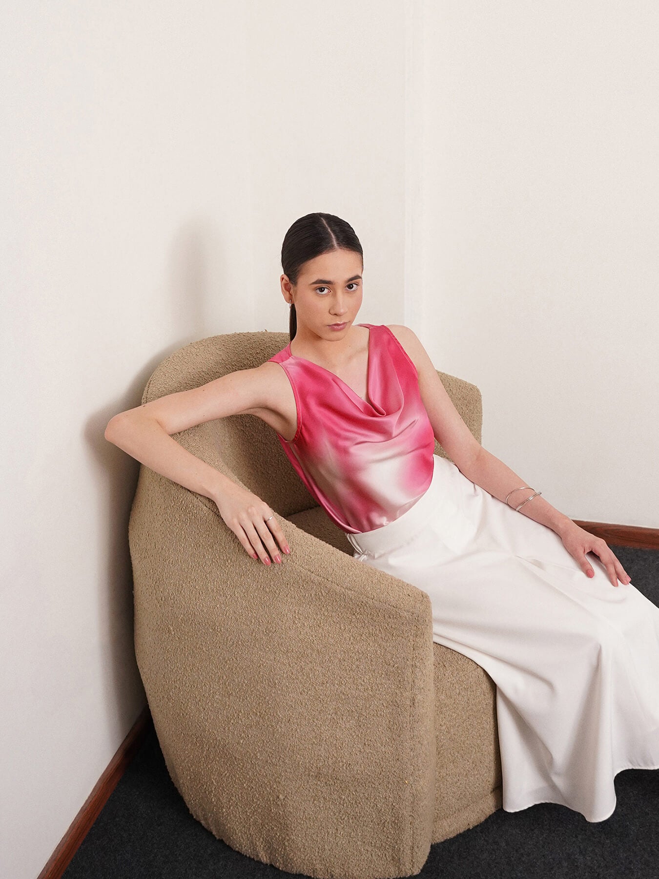 Satin Ombre Top - Pink And White