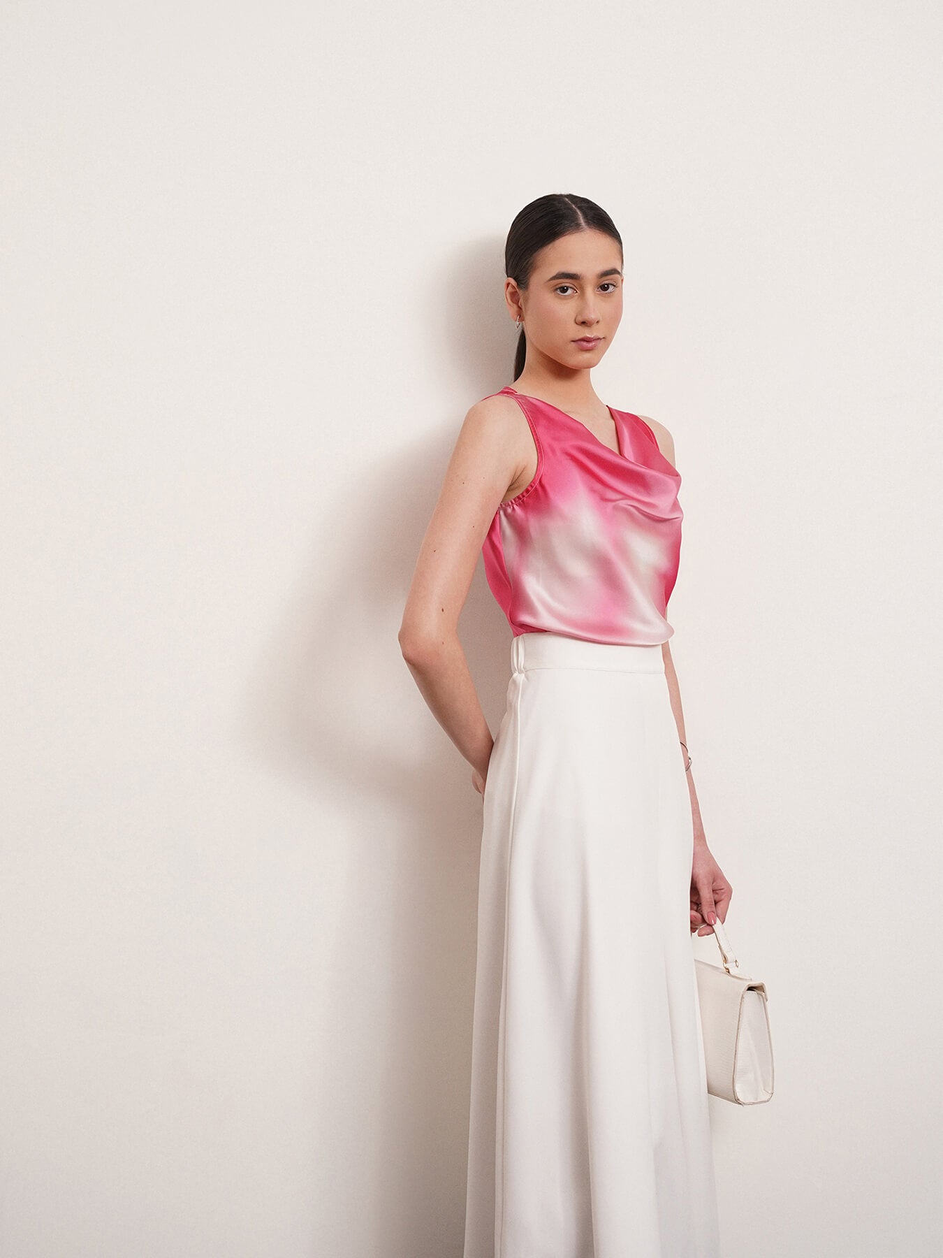 Satin Ombre Top - Pink And White
