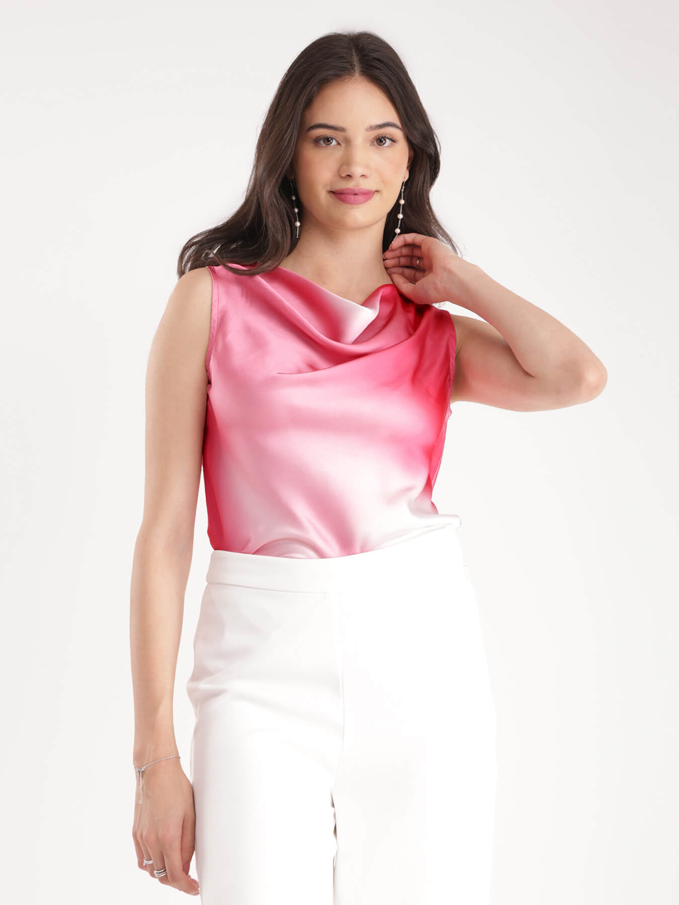 Satin Ombre Top - Pink And White