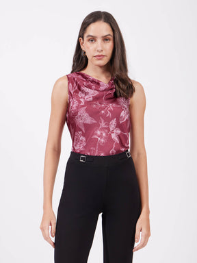 Satin Floral Top - Red And Pink