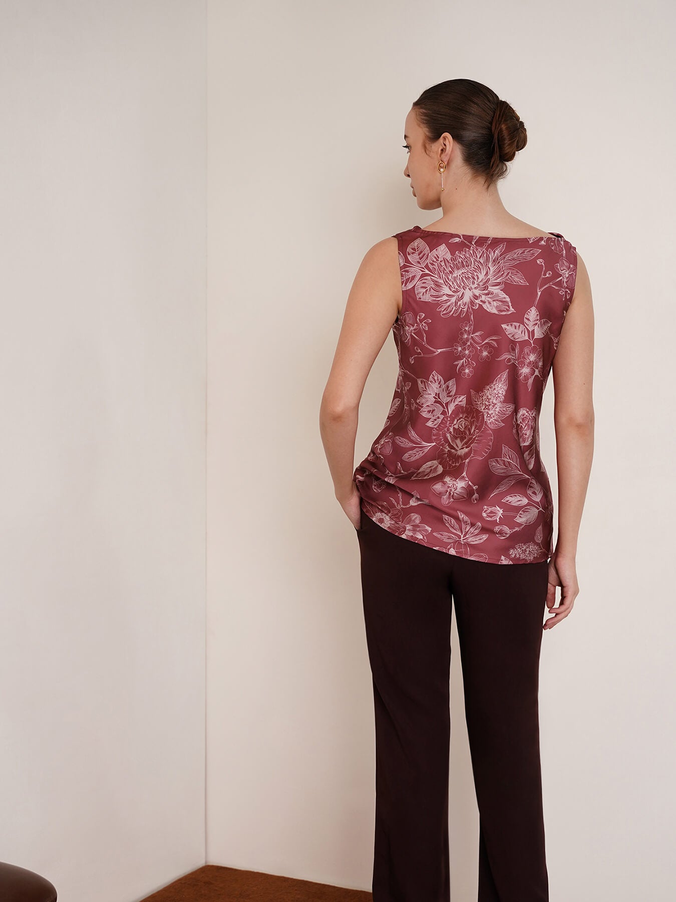 Satin Floral Top - Red And Pink