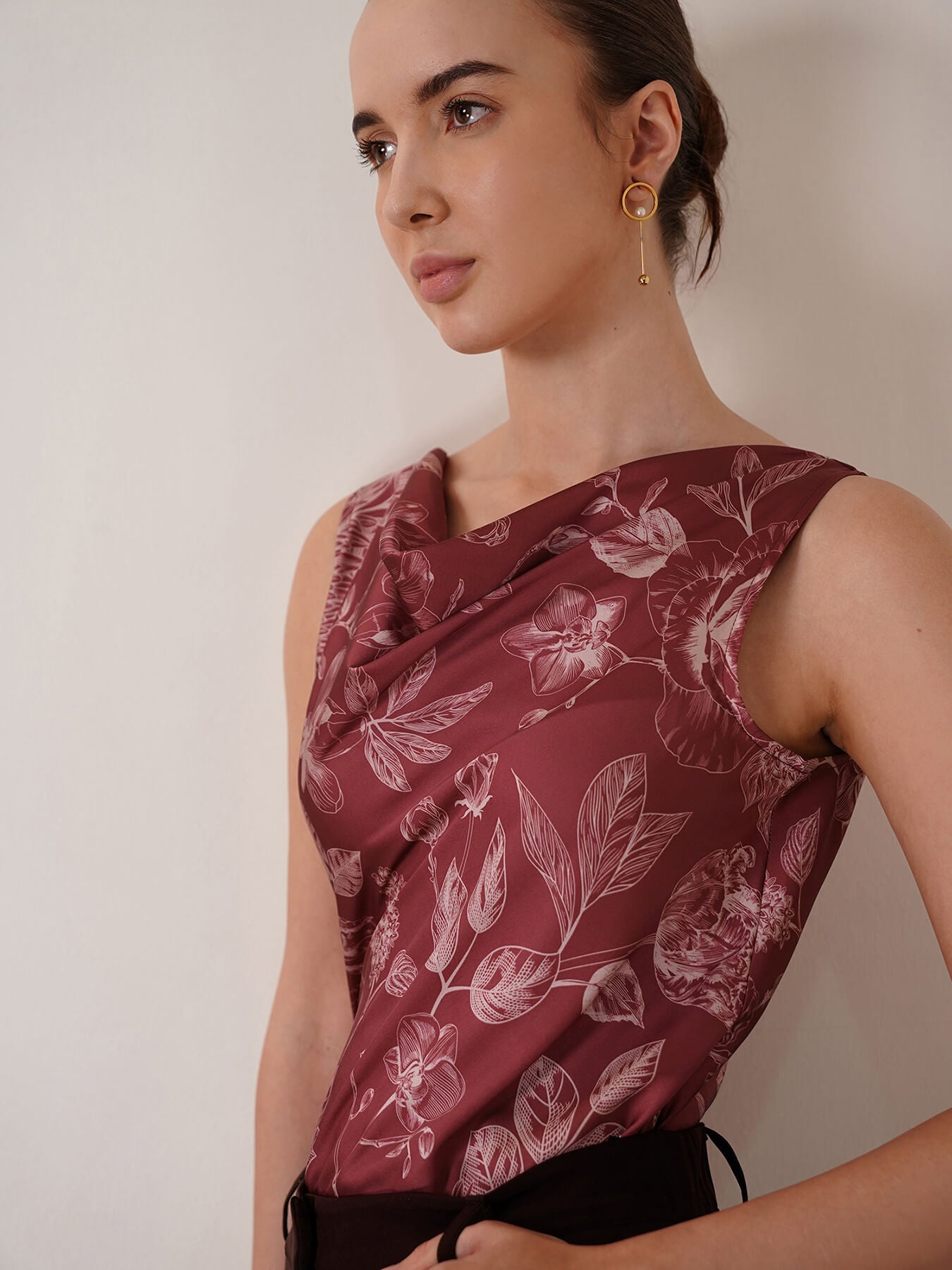 Satin Floral Top - Red And Pink