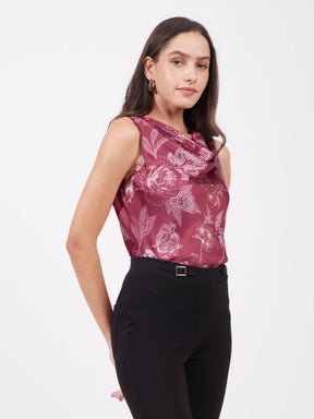 Satin Floral Top - Red And Pink