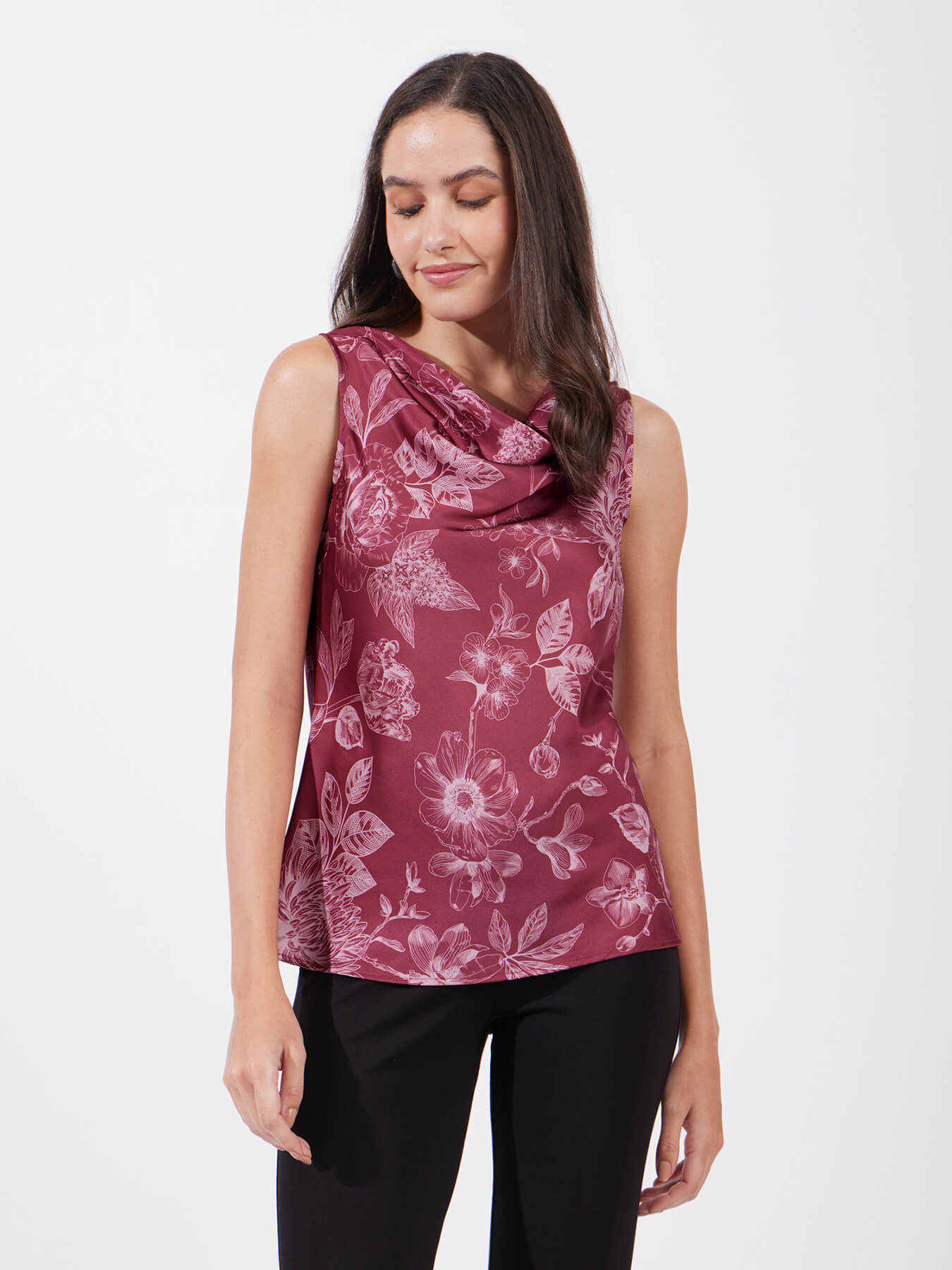 Satin Floral Top - Red And Pink