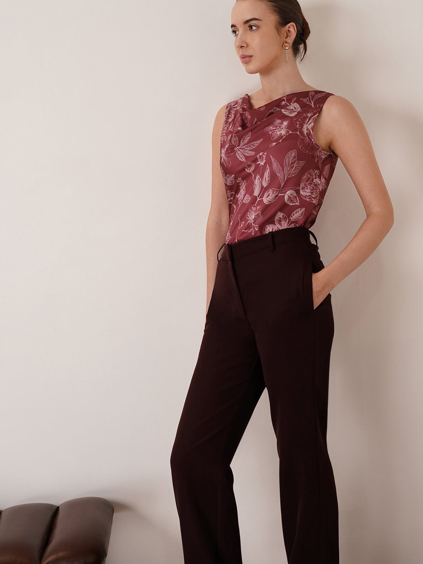 Satin Floral Top - Red And Pink
