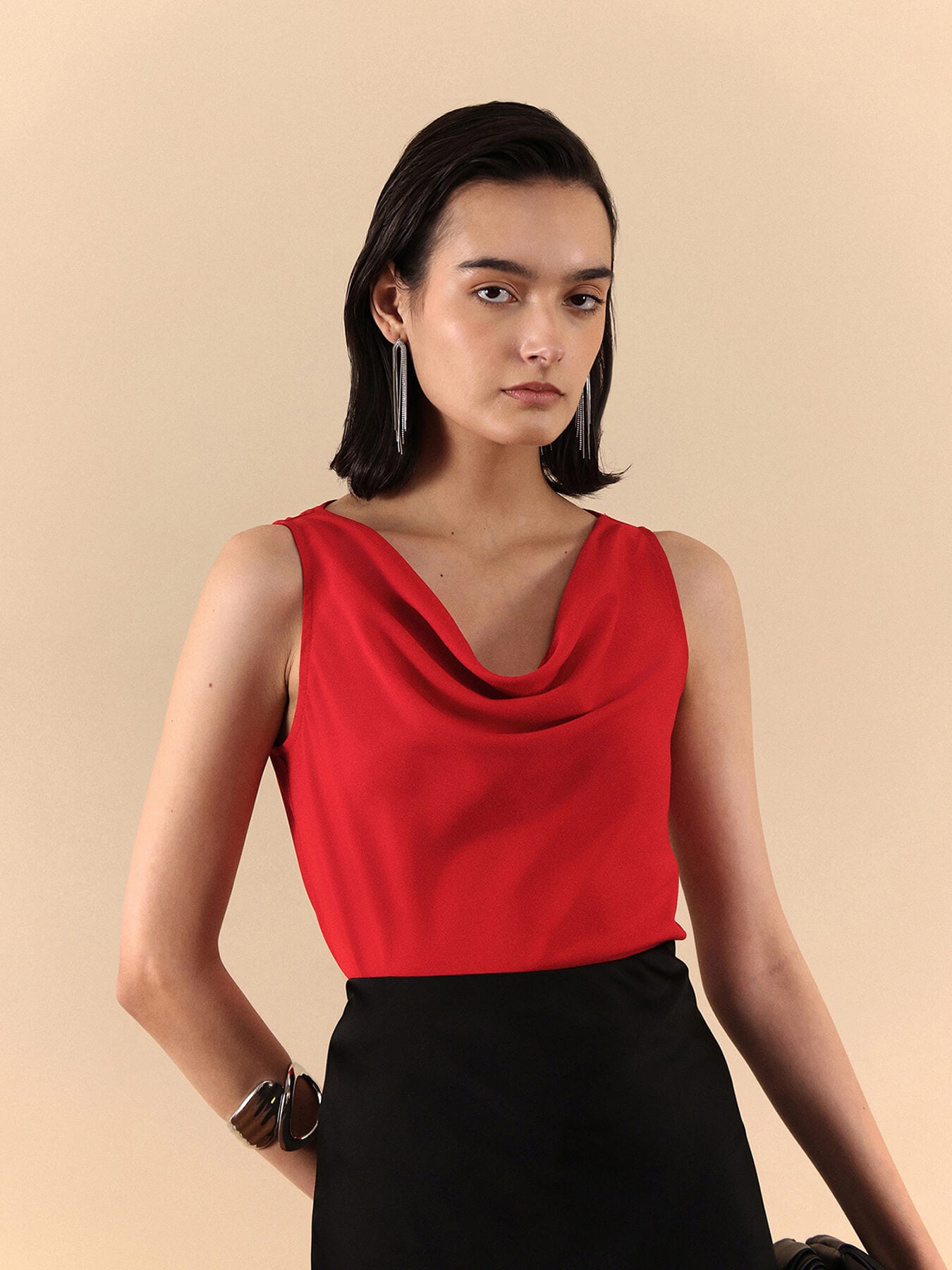 Cowl Neck Top - Red