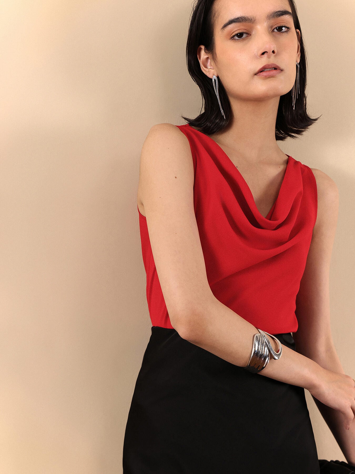 Cowl Neck Top - Red