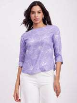 Floral Print Crew Neck Top - Purple