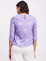 Floral Print Crew Neck Top - Purple