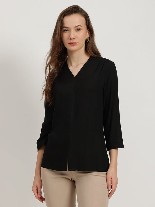 Cutout Sleeve Top - Black