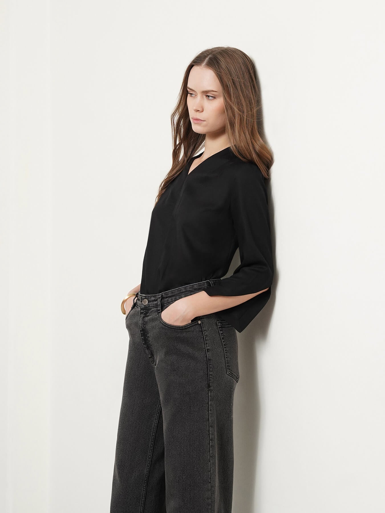 Cutout Sleeve Top - Black