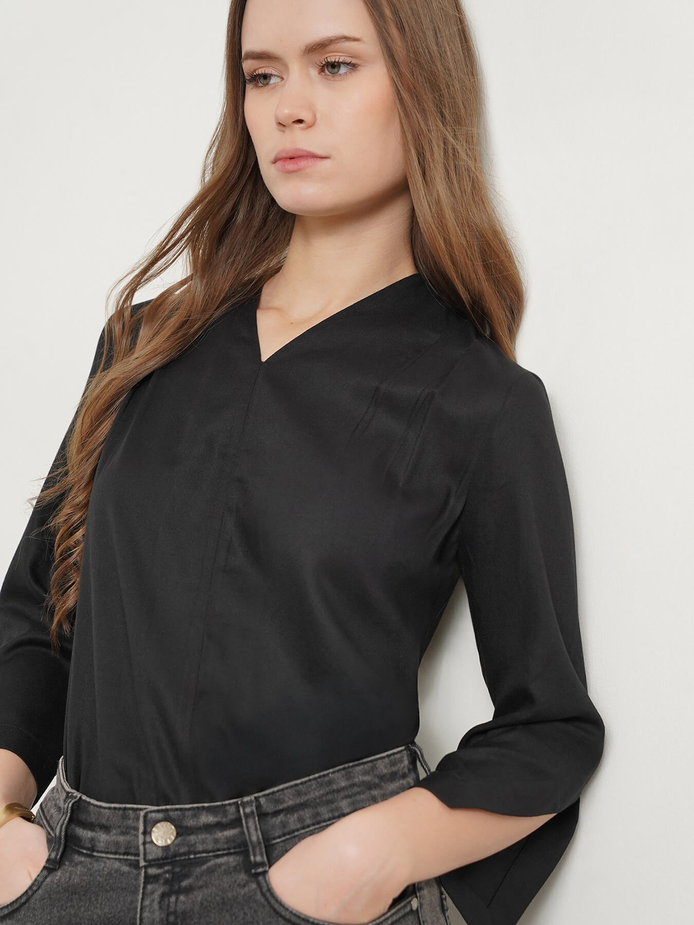 Cutout Sleeve Top - Black