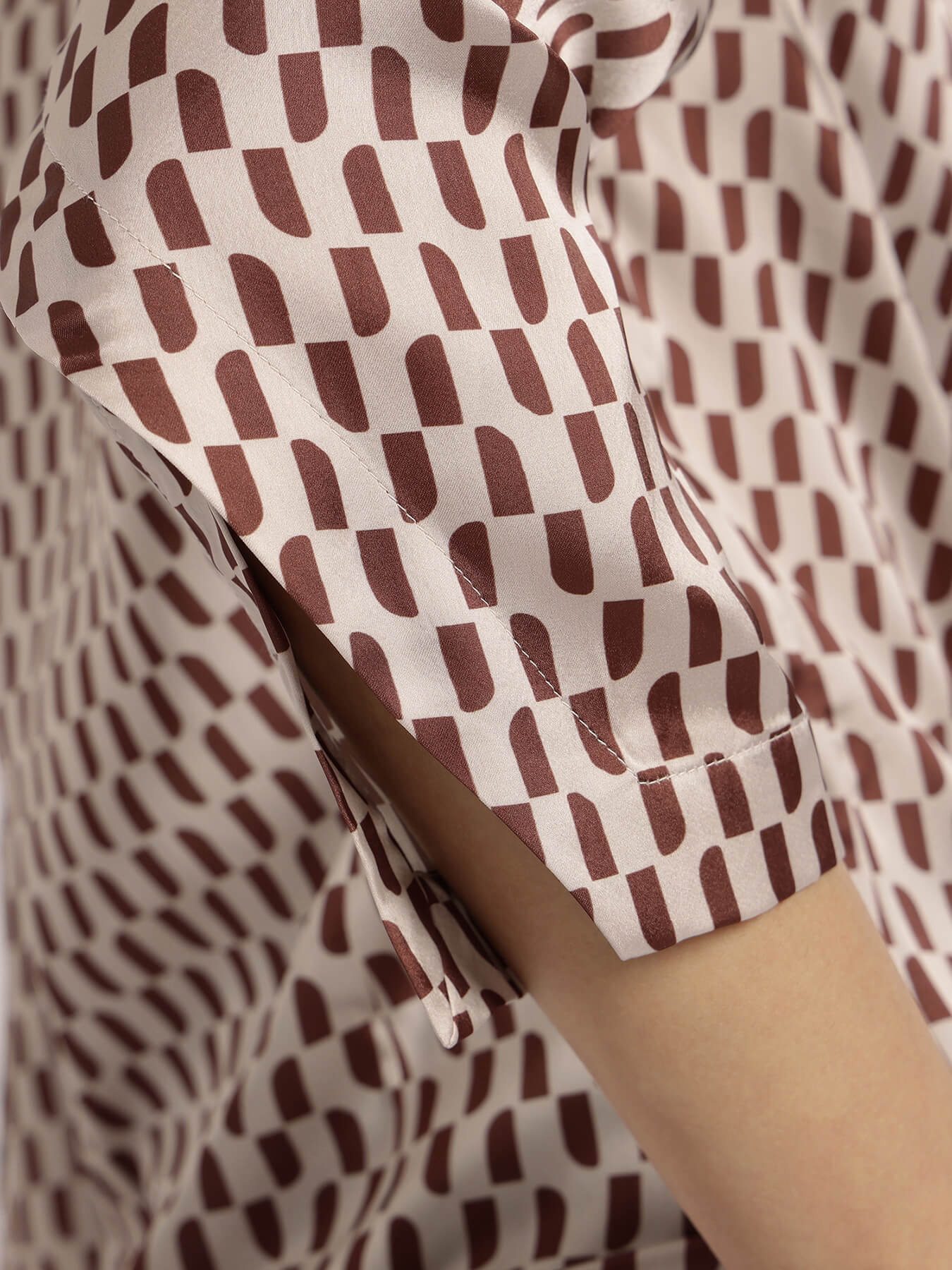 Satin Cutout Detail Top - Brown