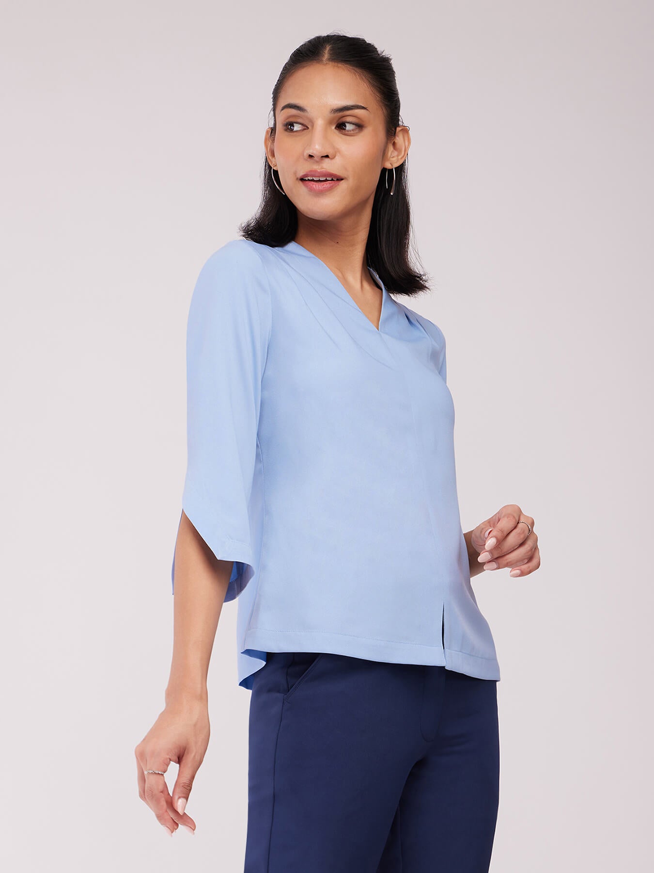 Cutout Sleeves Top - Light Blue