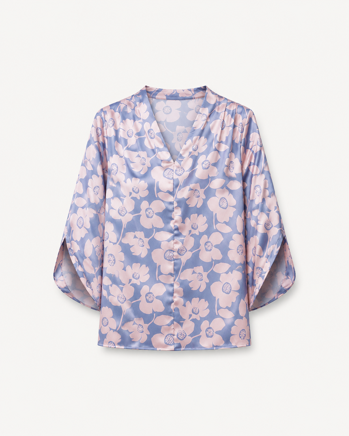 Satin Floral Top - Blue