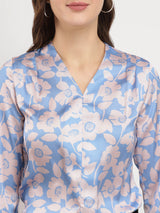 Satin Floral Top - Blue