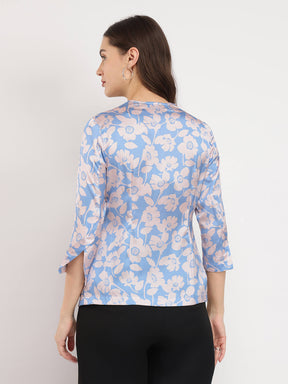 Satin Floral Top - Blue