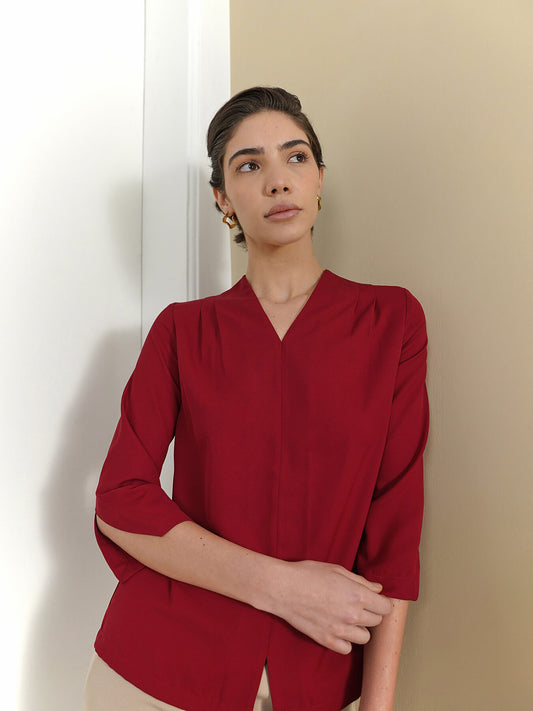 V-Neck Top - Maroon