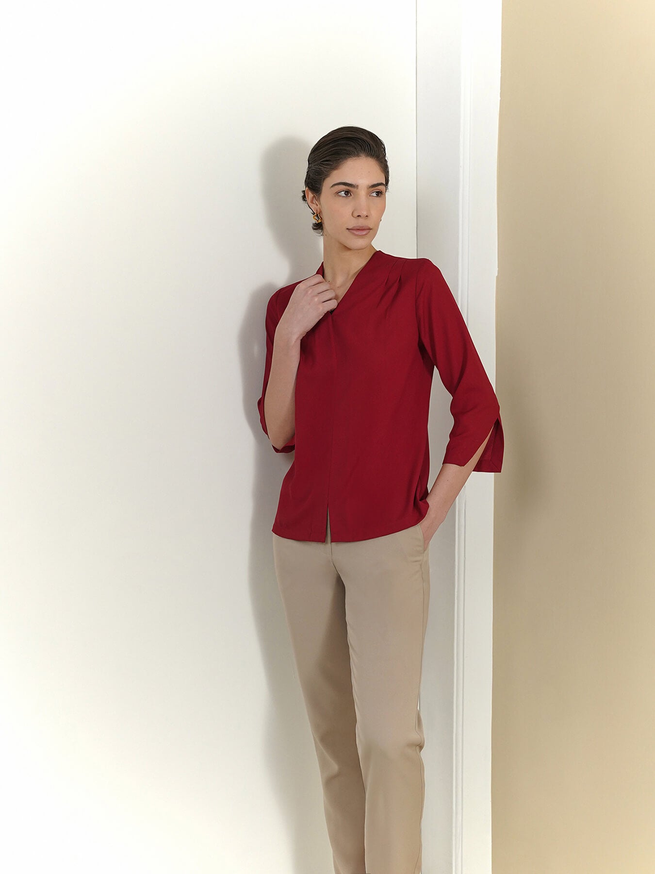 V-Neck Top - Maroon