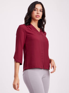 Pleat Detail Top - Maroon