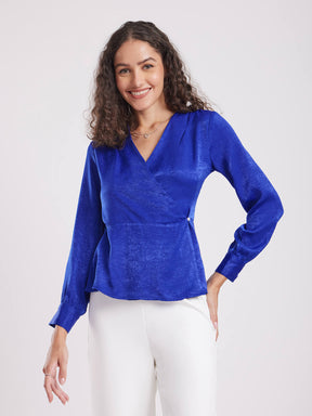 Satin Wrap Top - Blue