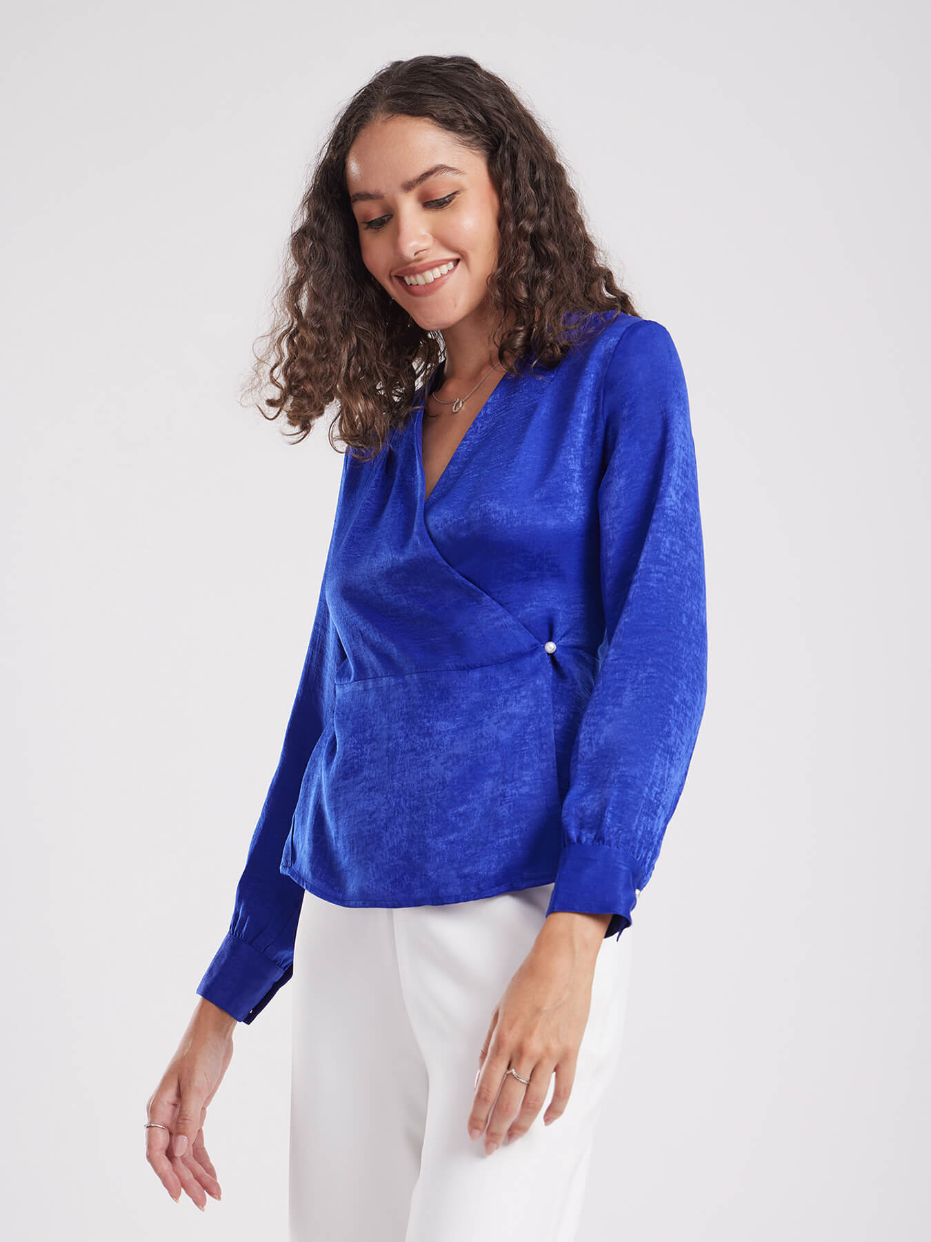 Satin Wrap Top - Blue