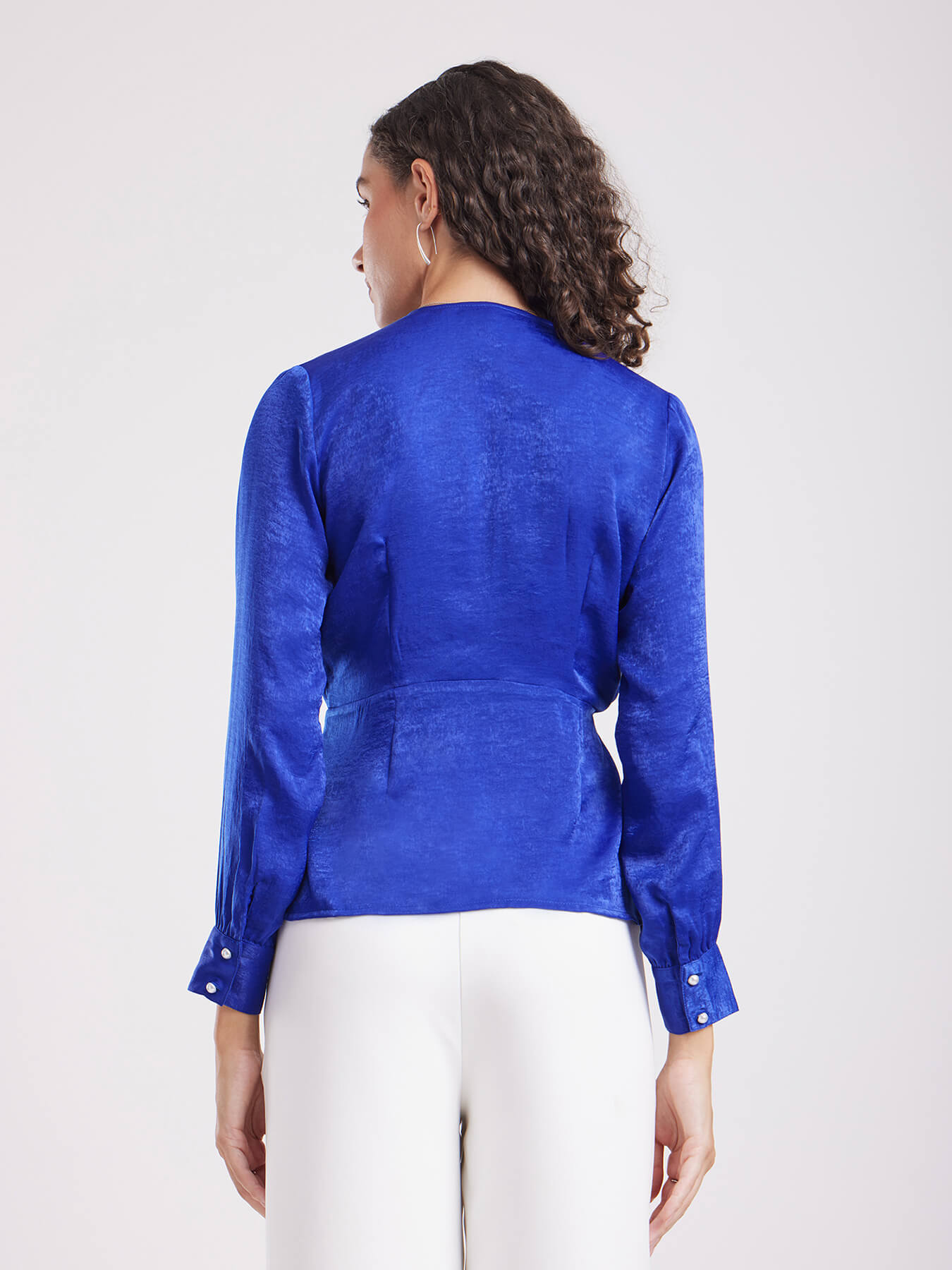 Satin Wrap Top - Blue