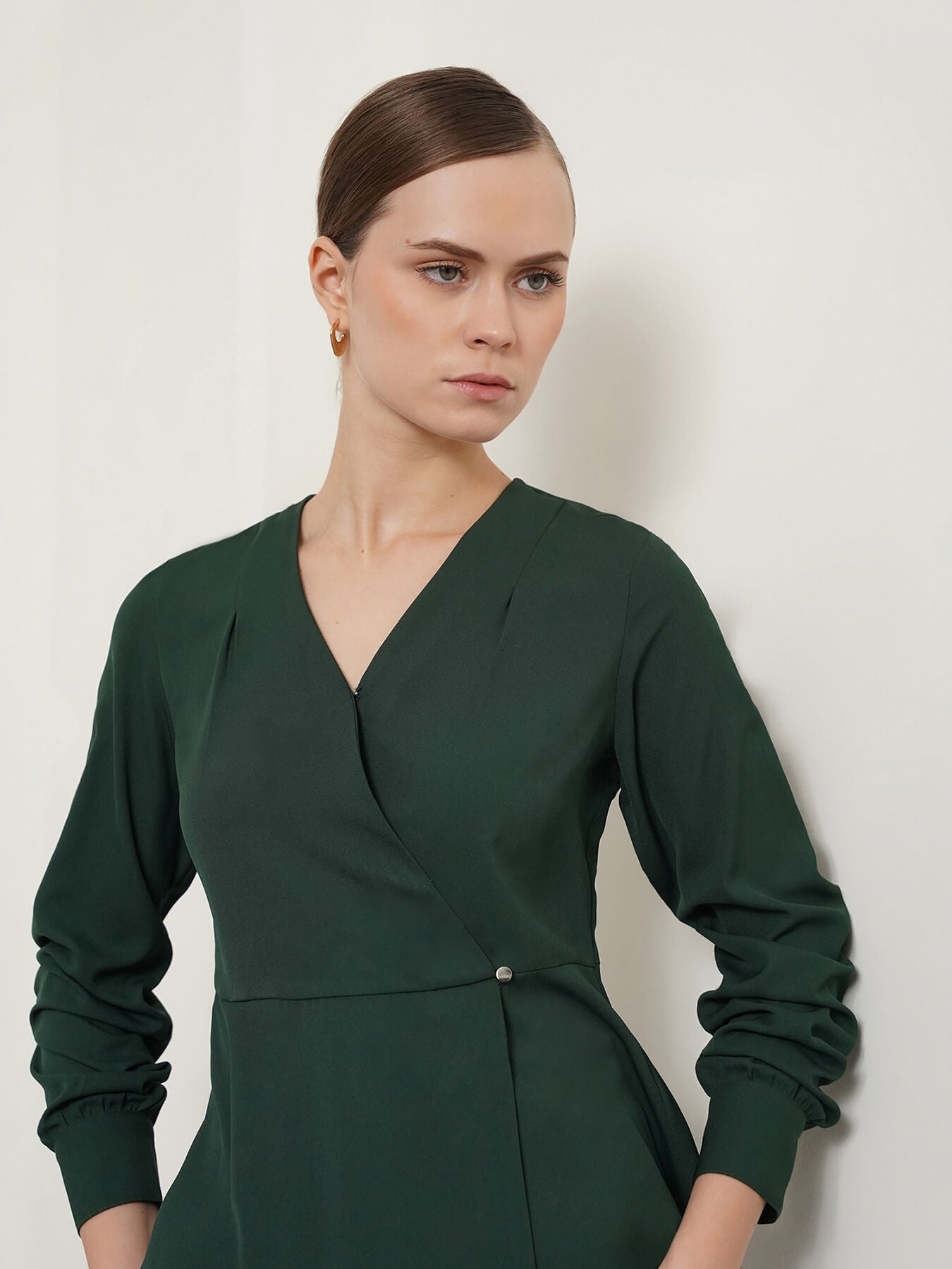 V Neck Wrap Top - Bottle Green