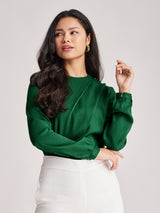 Crew Neck Draped Top - Green